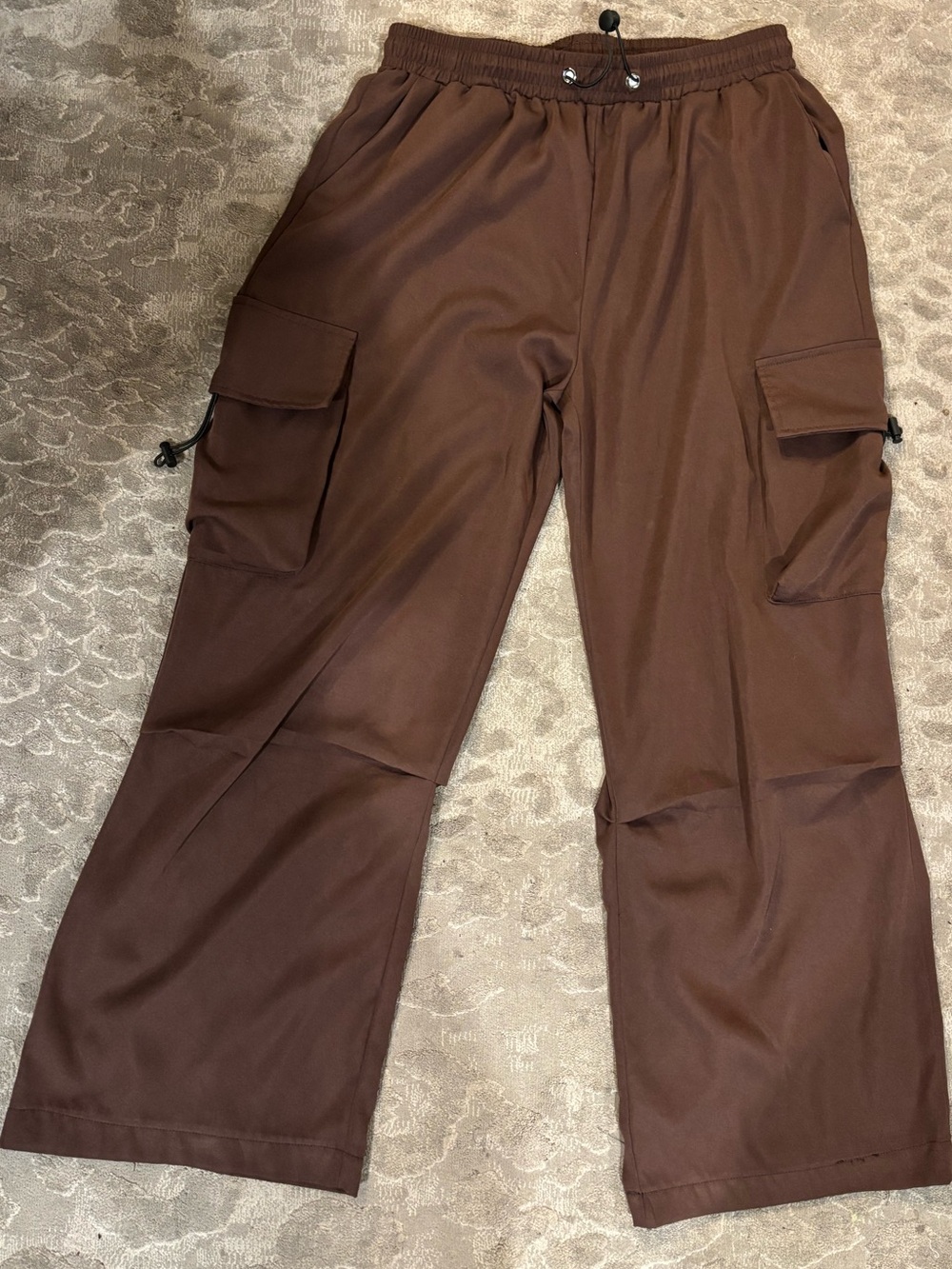 Zaful Men's Brown wide leg baggy Cargo Pants with Drawstring Waist size medium